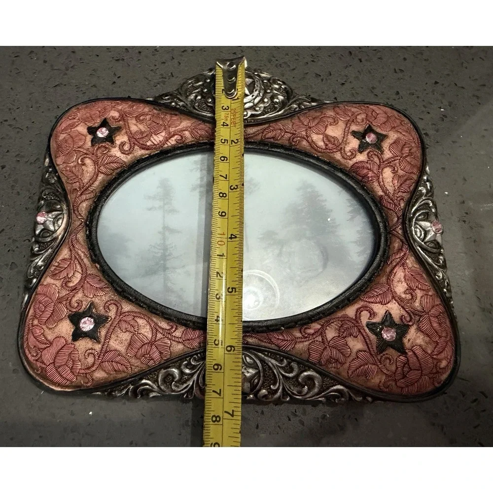 Prairie Schooner Cowgirl Silver Pink Star Rhinestones Picture Frame Oval 6